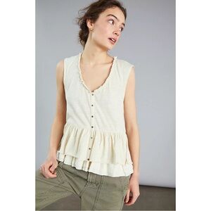 Anthropologie Pilcro Chrissy Babydoll Sleeveless Peplum Top in Cream‎ White